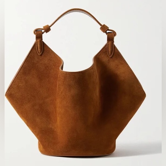 KHAITE Handbags - Khaite Lotus Mini Suede Bag in Tan Brown